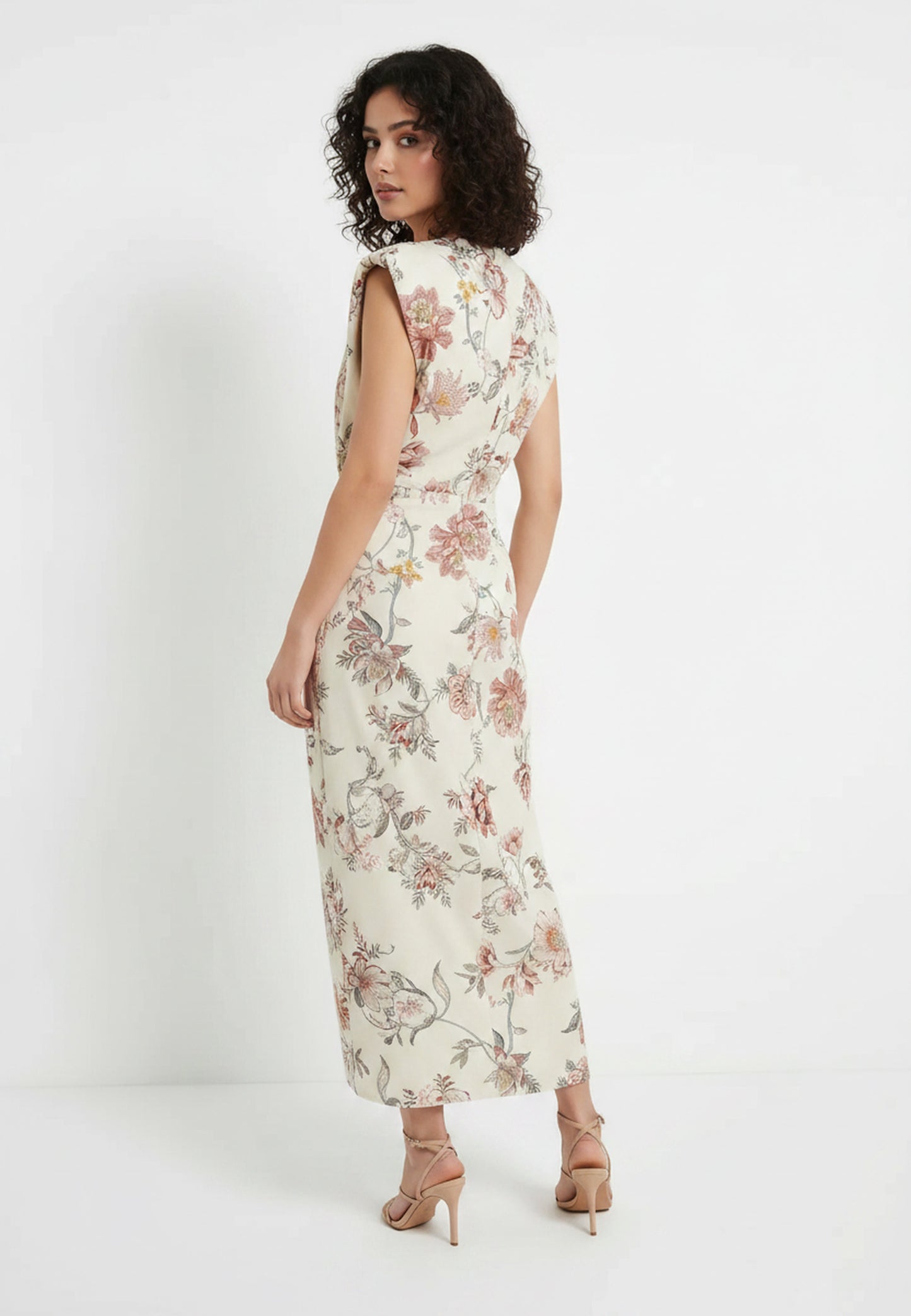 Sukienka Imperial – Ecru Maxi w Kwiatowy Print z Węzłem