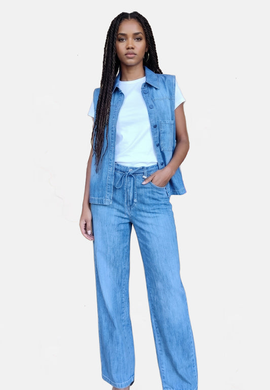 Zestaw RinaScimento – Jeansowa Kamizelka + Spodnie Wide-Leg