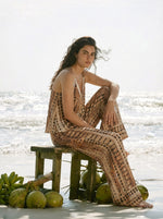 Plażowy Zestaw Belaro – Top Halter + Spodnie Wide-Leg z Nadrukiem