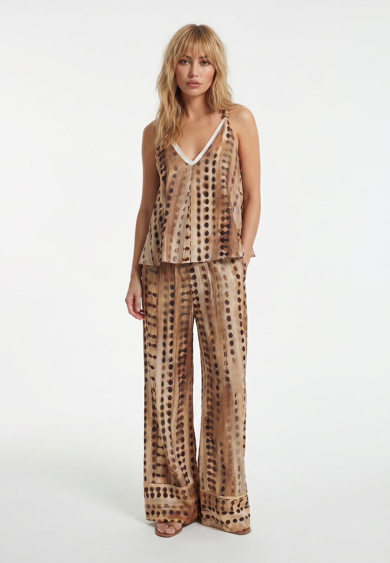 Plażowy Zestaw Belaro – Top Halter + Spodnie Wide-Leg z Nadrukiem