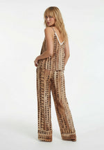Plażowy Zestaw Belaro – Top Halter + Spodnie Wide-Leg z Nadrukiem
