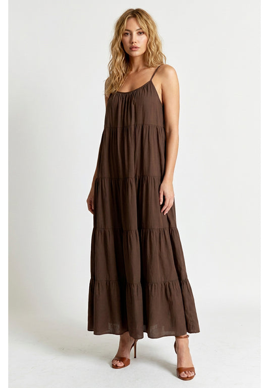 Sukienka Maxi Warstwowa Tensione In – Kolor Czekoladowy