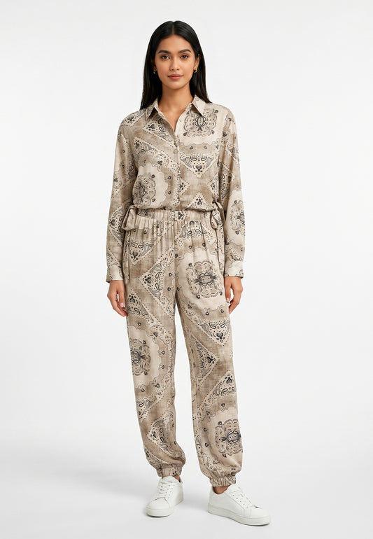 Komplet Imperial – Koszula + Spodnie Jogger w Paisley Print Beż