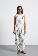 Komplet Belaro – Top + Spodnie Harem w Kwiatowy Print Ecru