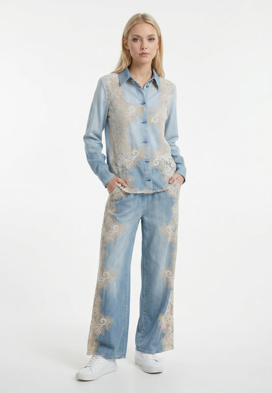 Komplet RinaScimento – Koszula + Spodnie Wide Leg w Denim Paisley